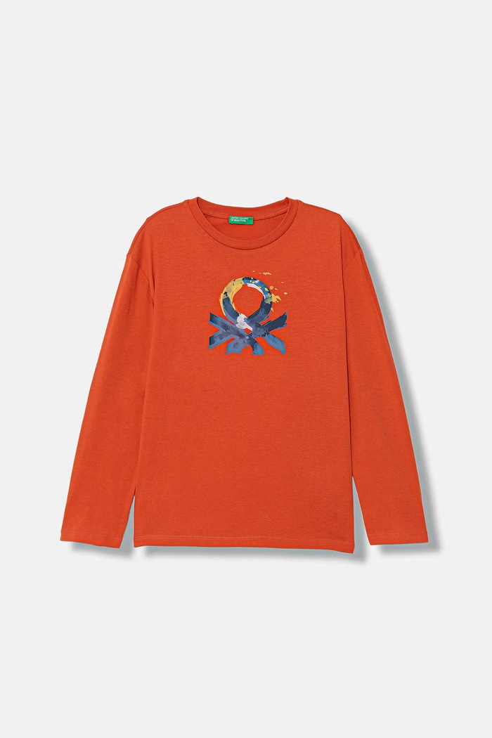 United Colors of Benetton longsleeve dziecięcy bawełniany nadruk czerwony 3I1XC10S2.G.Stagionale