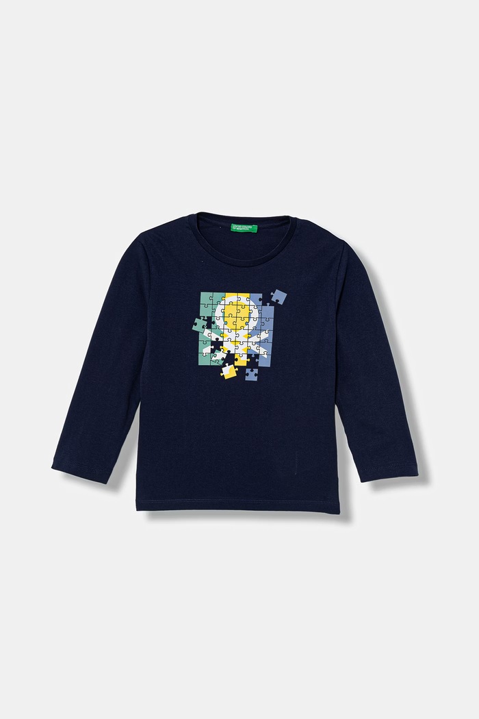 Дитячий бавовняний лонгслів United Colors of Benetton бавовна темно-синій 3I1XG10LM.P.Stagionale