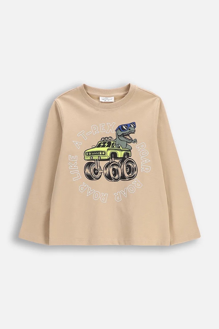 Coccodrillo longsleeve bawełniany dziecięcy nadruk beżowy WC6143102NBK