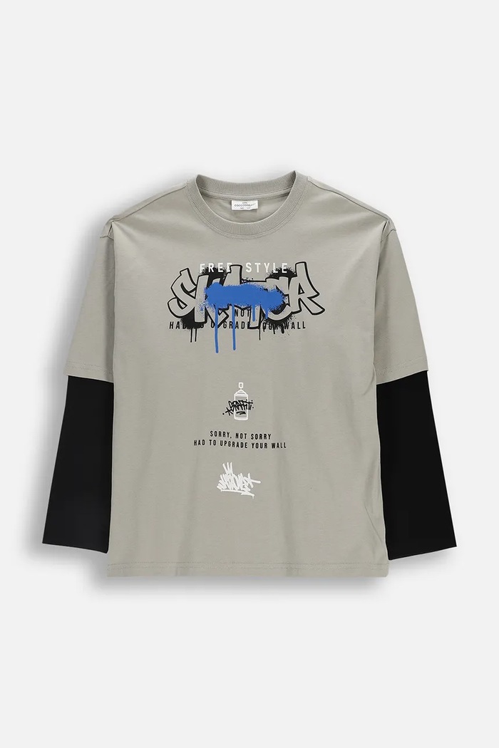 Coccodrillo longsleeve bawełniany dziecięcy nadruk szary WC6143101RBJ