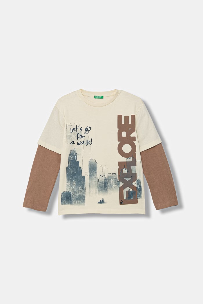 United Colors of Benetton longsleeve dziecięcy bawełniany beżowy 3MI5C10SA.G.Stagionale