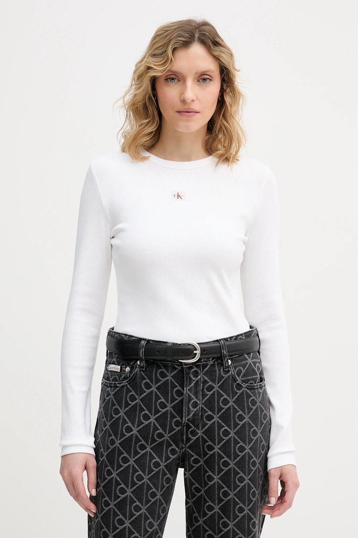 Calvin Klein Jeans hosszú ujjú elasztánnal fehér LV047E205G