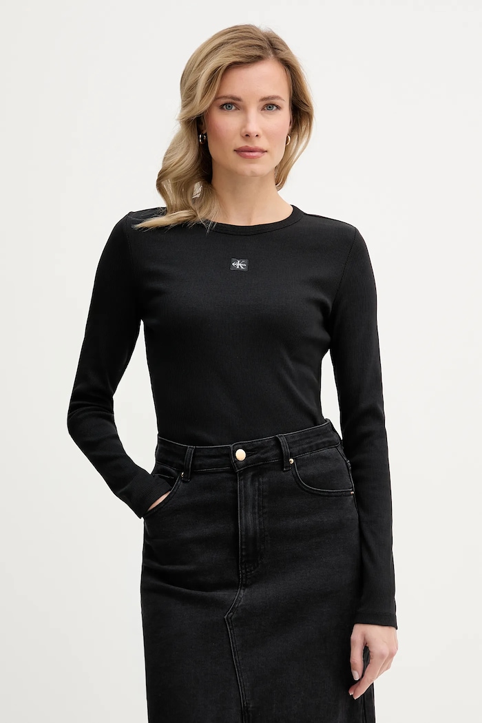 Calvin Klein Jeans hosszú ujjú elasztánnal fekete LV047E205G