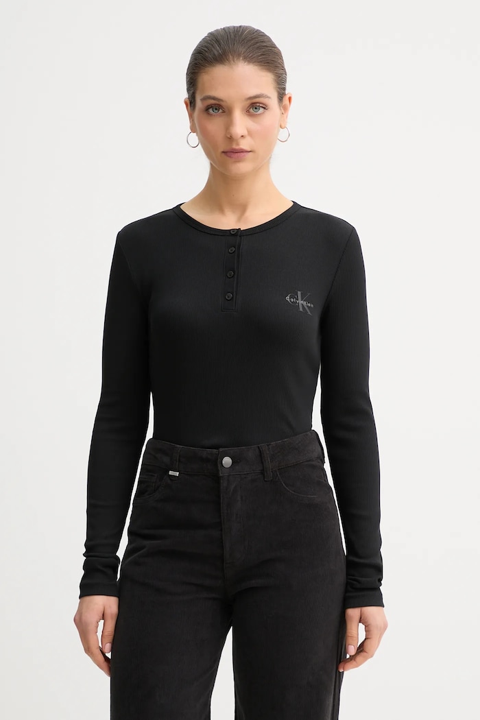 Calvin Klein Jeans hosszú ujjú elasztánnal fekete LV047E201G