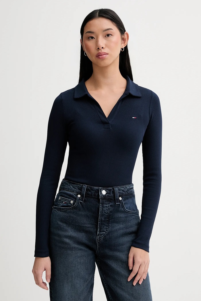 Majica dugih rukava Tommy Jeans s elastinom mornarsko plava DW0DW21933