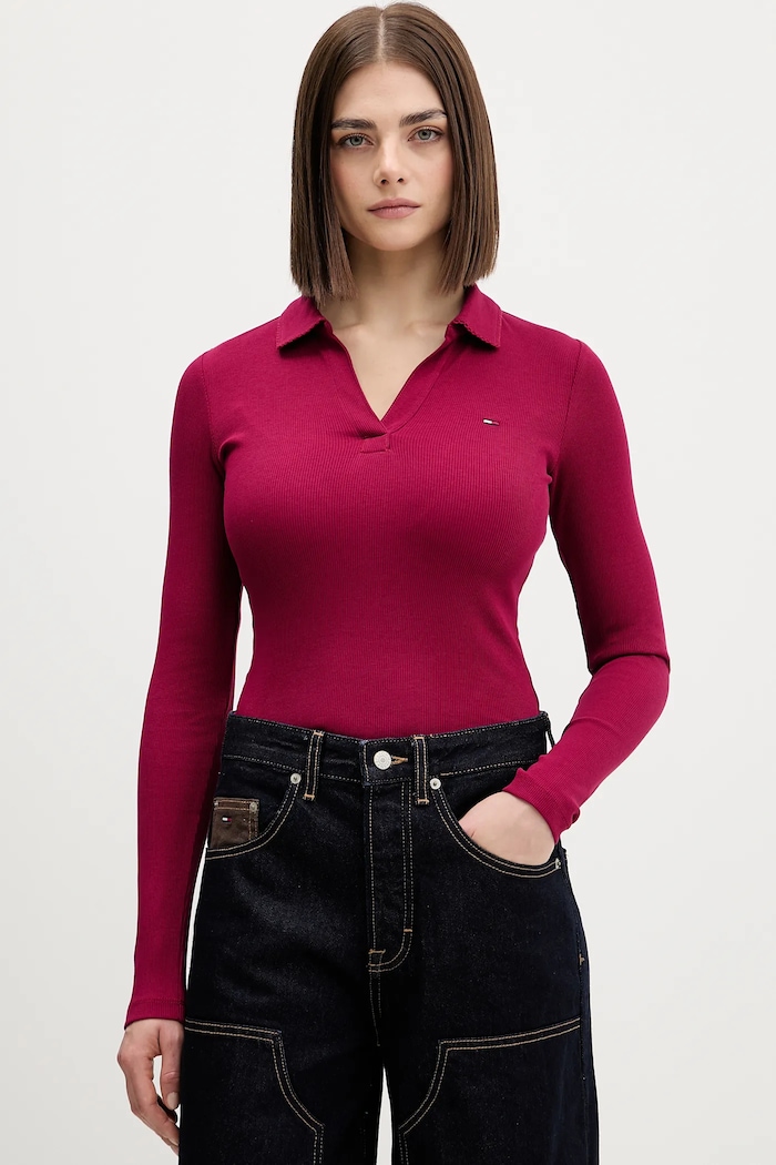 Tričko s dlouhým rukávem Tommy Jeans pruhy burgundské DW0DW21933