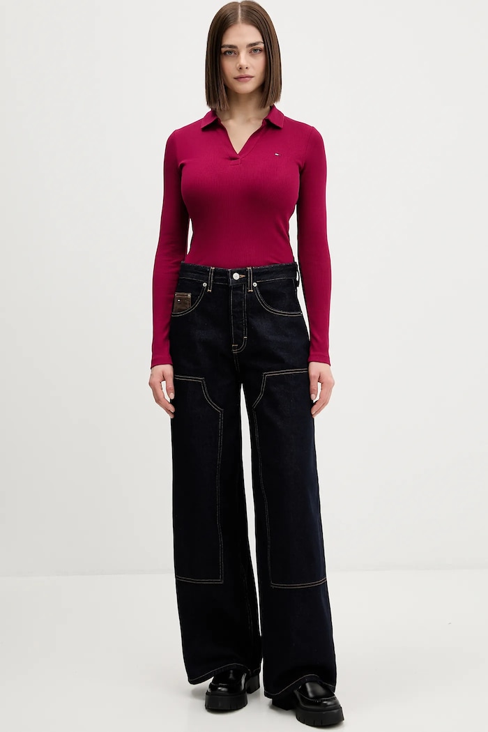 Tričko s dlouhým rukávem Tommy Jeans DW0DW21933 burgundské SS26