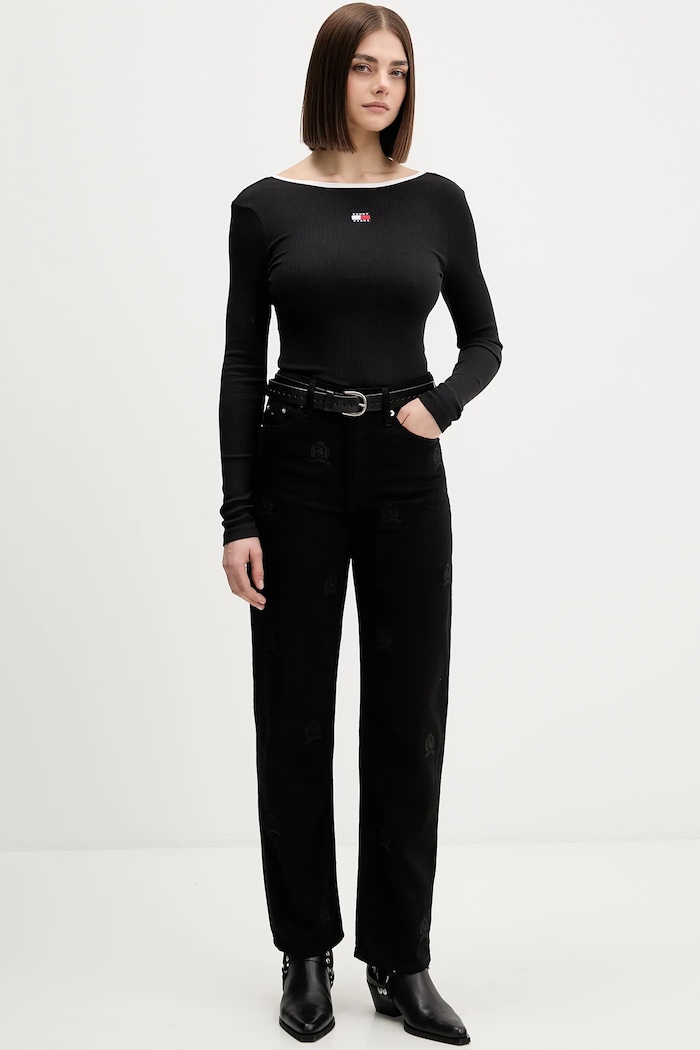 Tričko s dlouhým rukávem Tommy Jeans DW0DW21839 černá SS26