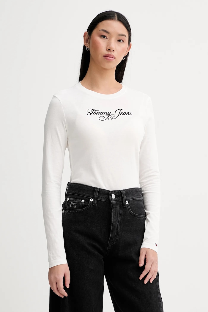 Bavlněné tričko s dlouhým rukávem Tommy Jeans potisk bílá DW0DW21844