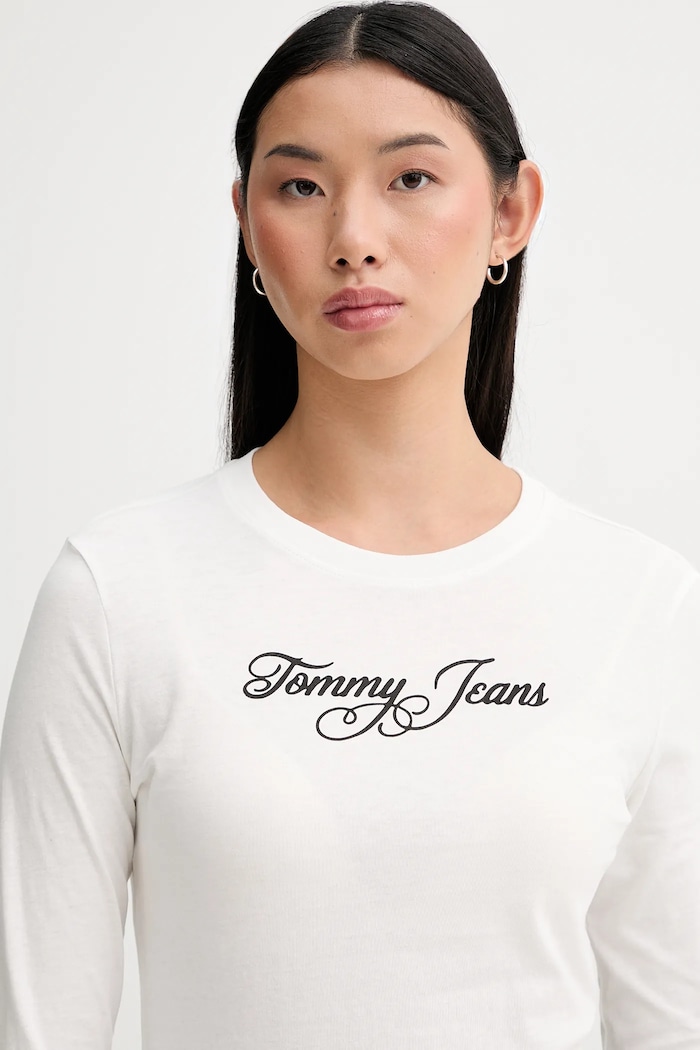 Bavlněné tričko s dlouhým rukávem Tommy Jeans bílá DW0DW21844