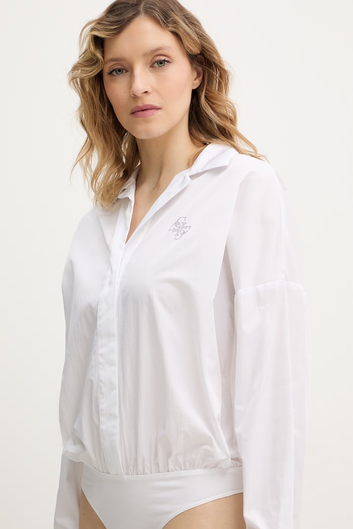 Guess body z domieszką jedwabiu CARMELA biały W6RH61.WJ782