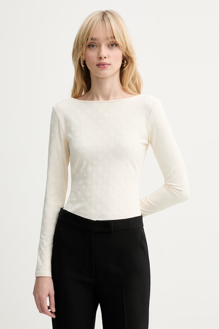 Блуза с дълги ръкави Guess NADENE изчистен бежов W6RP46.KA660