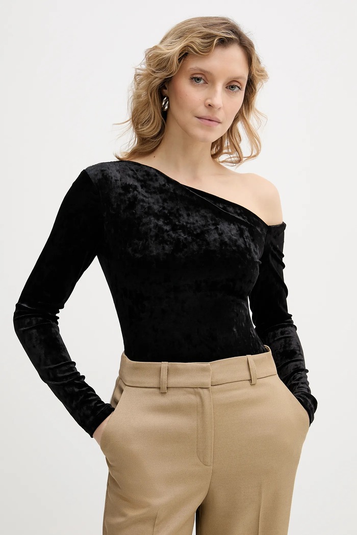 Zamatové body Guess slim čierna W6PP70.KJ170