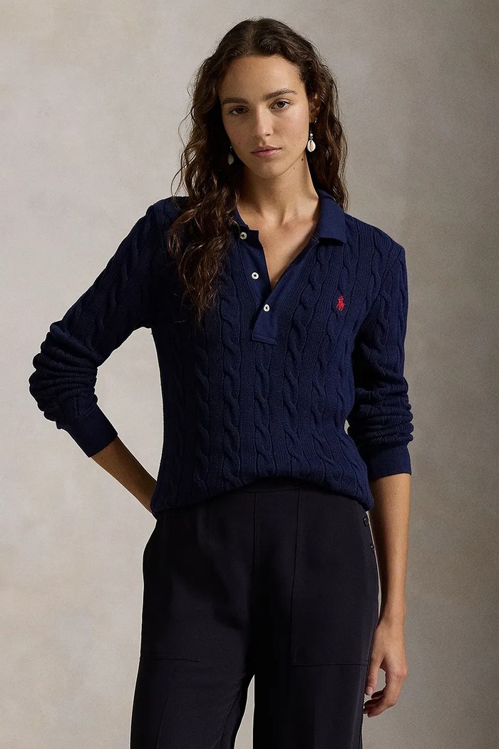 Polo Ralph Lauren svetr dámský bavlněný V výstřih námořnická modř 211959100