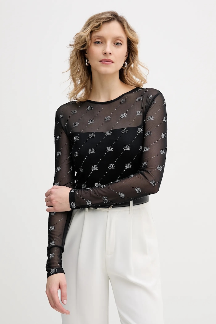 Karl Lagerfeld longsleeve imprimeu negru B1W17024