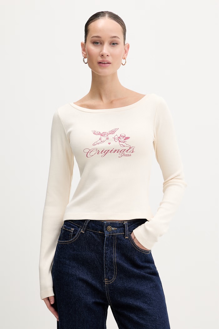 Guess Originals longsleeve z elastanem beżowy W6RP41.KCTT1