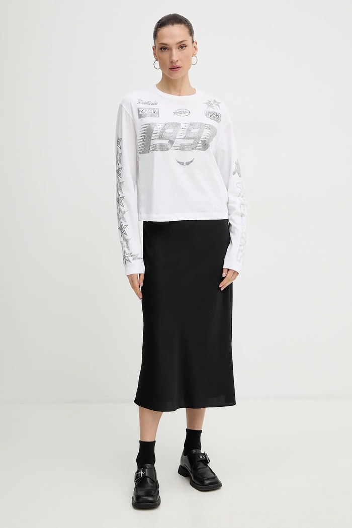 Βαμβακερή μπλούζα με μακριά μανίκια ZADIG&VOLTAIRE JWTS02836 λευκό SS26