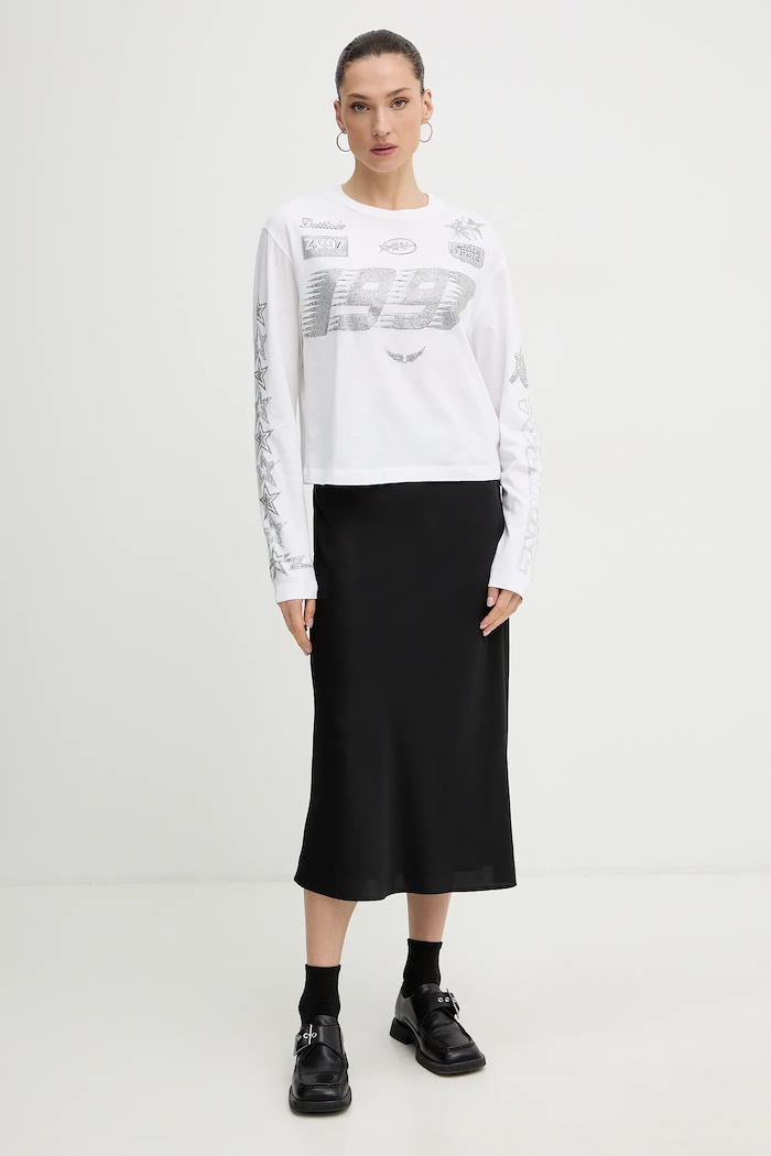 Βαμβακερή μπλούζα με μακριά μανίκια ZADIG&VOLTAIRE JWTS02836 λευκό SS26