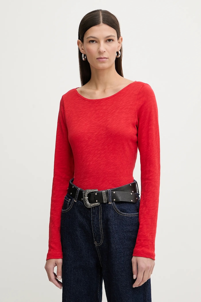 Marc O'Polo longsleeve din bumbac uni rosu 5000010573