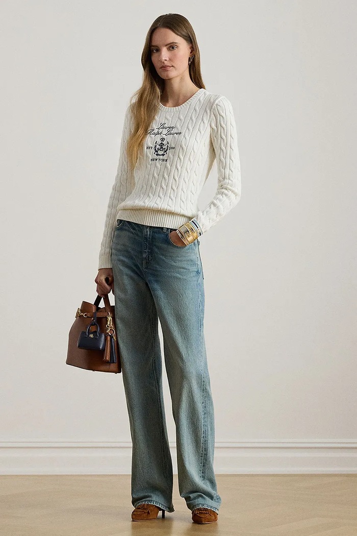 Дрехи Памучен пуловер Lauren Ralph Lauren 200P03508 бял