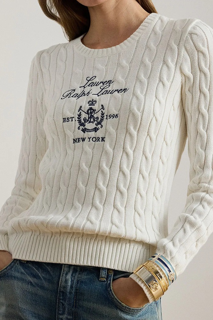 Памучен пуловер Lauren Ralph Lauren бял 200P03508