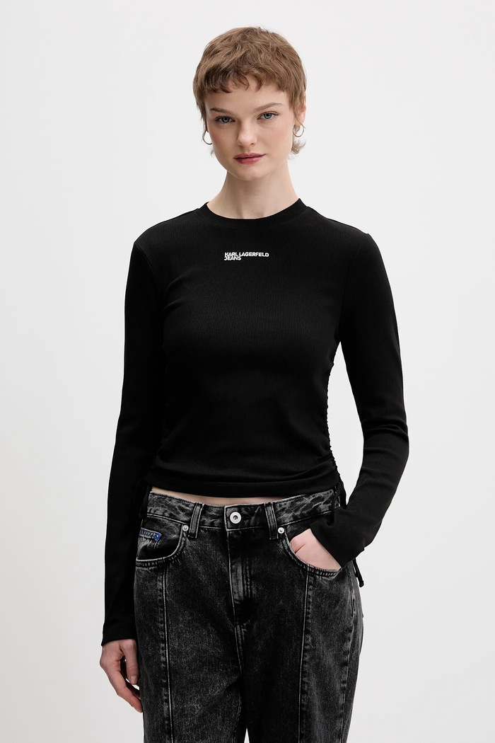 Tričko s dlhým rukávom Karl Lagerfeld Jeans slim čierna B1W17050