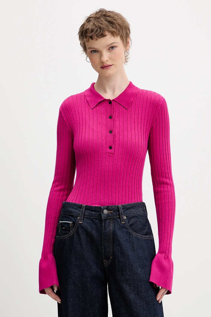 Tričko s dlhým rukávom Karl Lagerfeld Jeans slim ružová B1W18026