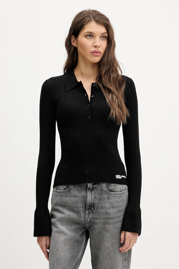 Majica dugih rukava Karl Lagerfeld Jeans slim crna B1W18026