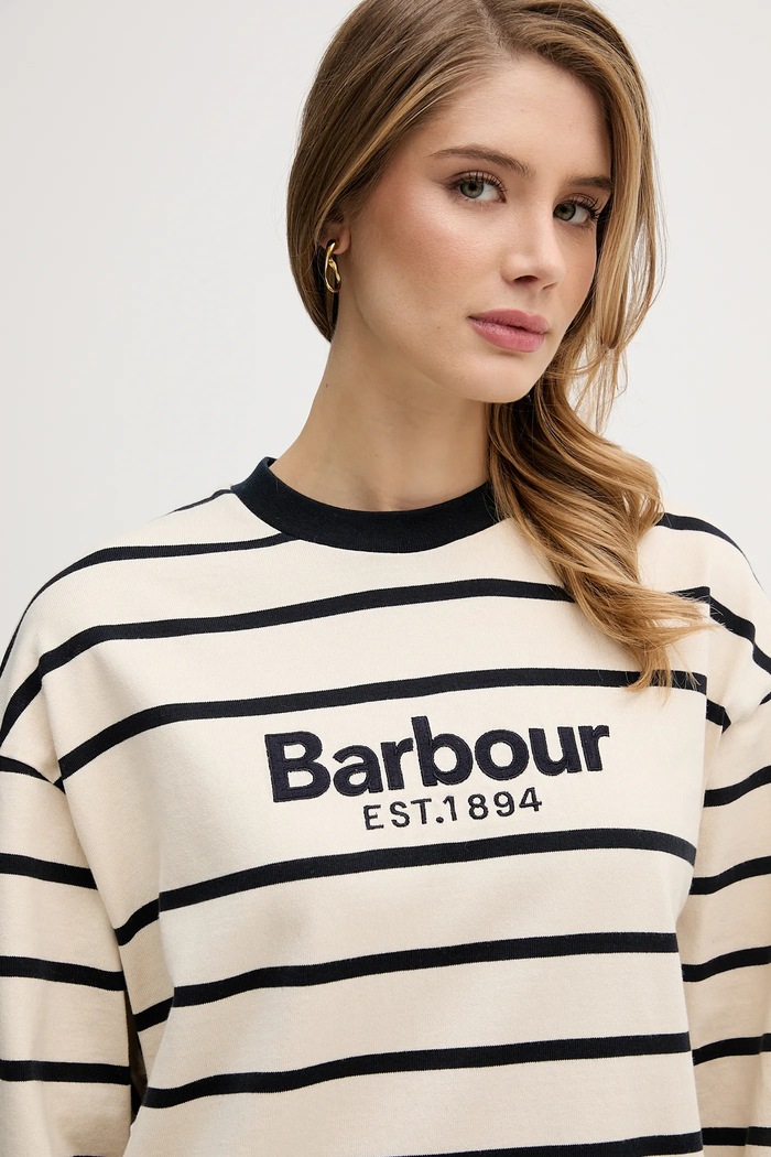 Bavlněné tričko s dlouhým rukávem Barbour Maeve béžová LML0911
