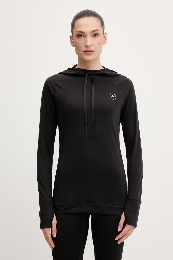 Športová mikina adidas by Stella McCartney s kapucňou čierna KE5439