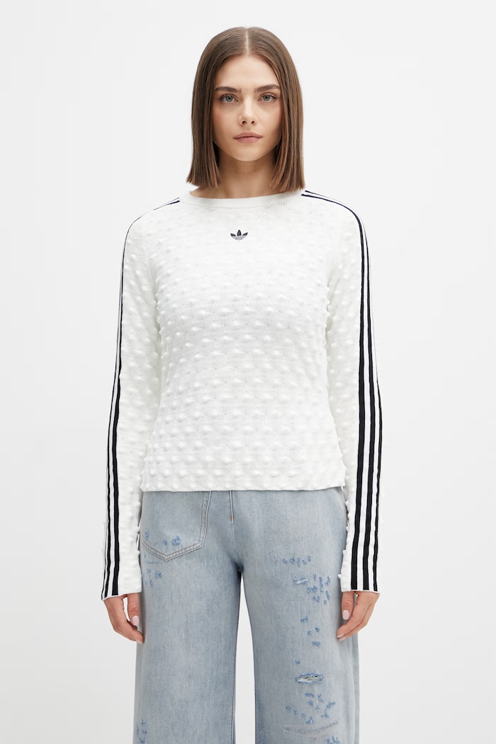 adidas Originals pulover cu amestec de lână de damă rotund bej KS6461.