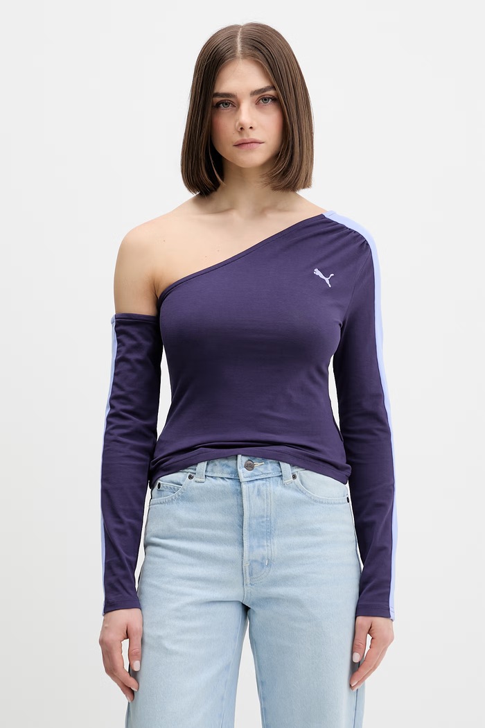Puma tričko s dlhým rukávom dámske s bavlnou Asymmetric Longsleeve fialová 634623
