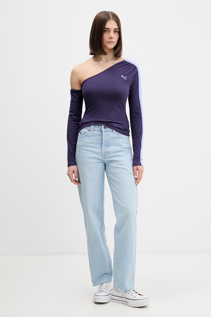 Puma tričko s dlhým rukávom dámske s bavlnou Asymmetric Longsleeve 634623 fialová SS26