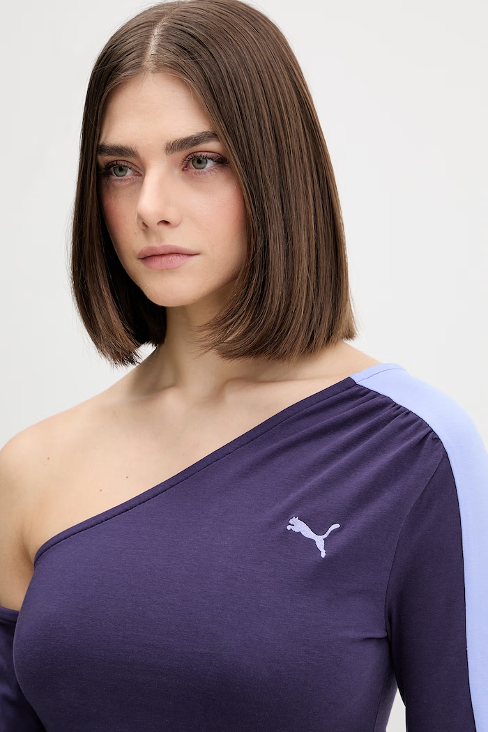 Puma tričko s dlhým rukávom dámske s bavlnou Asymmetric Longsleeve fialová 634623