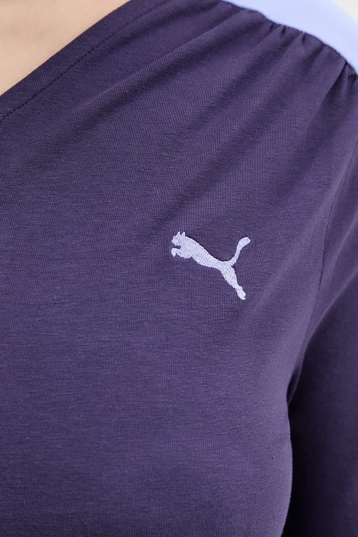 Puma tričko s dlhým rukávom dámske s bavlnou Asymmetric Longsleeve 634623 fialová