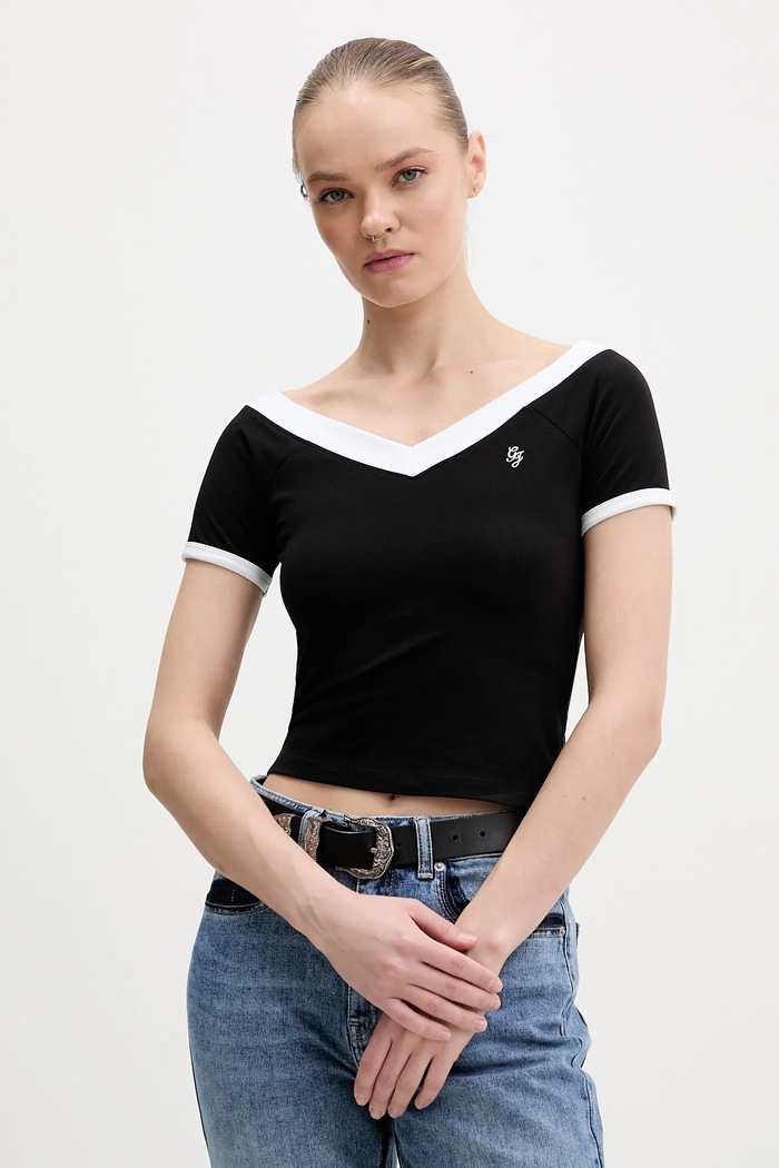 Guess Jeans t-shirt elasztánnal fekete W6RP51.J1314