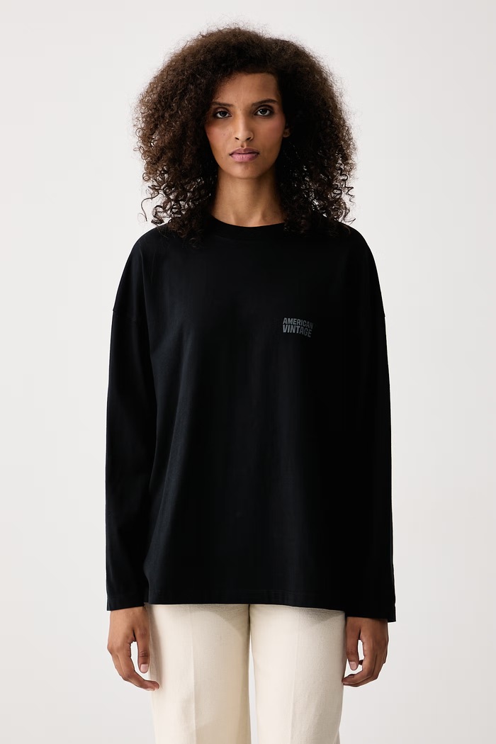 American Vintage Longsleeve damski bawełniany czarny GIX02C