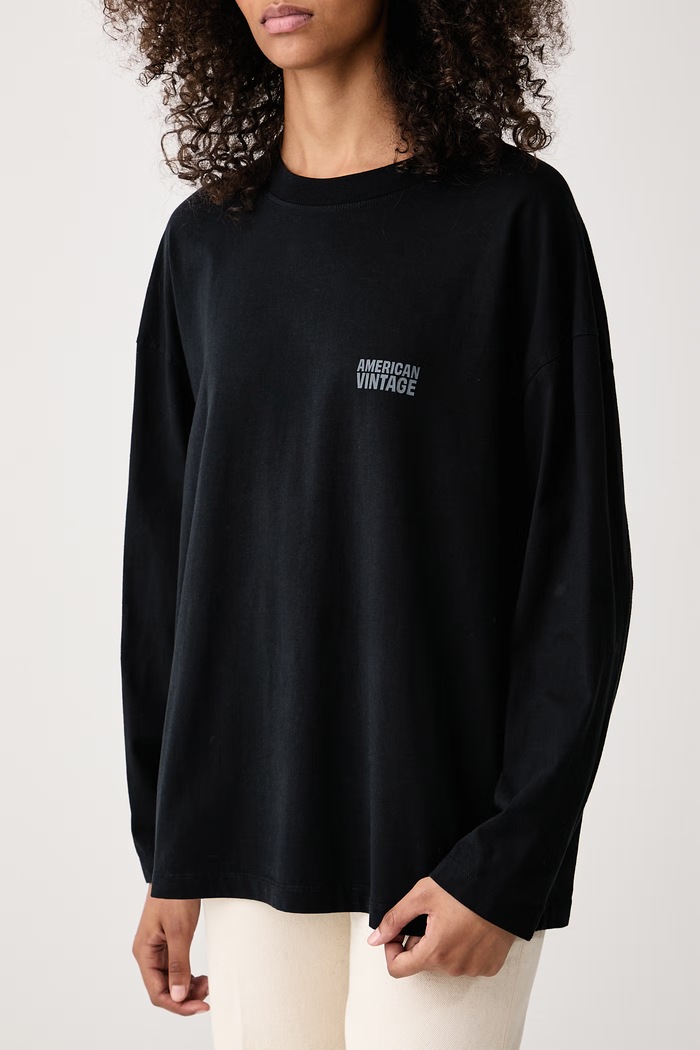 Longsleeve damski bawełniany American Vintage GIX02C czarny