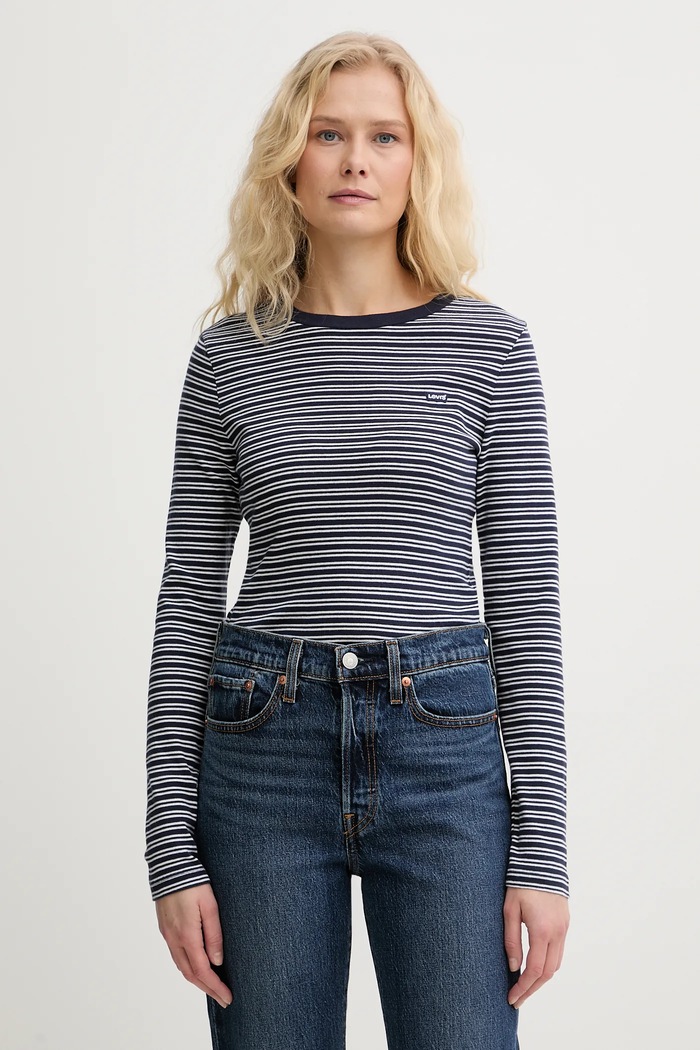 Bavlněné tričko s dlouhým rukávem Levi's ESSENTIAL HM regular námořnická modř 000KL.0020