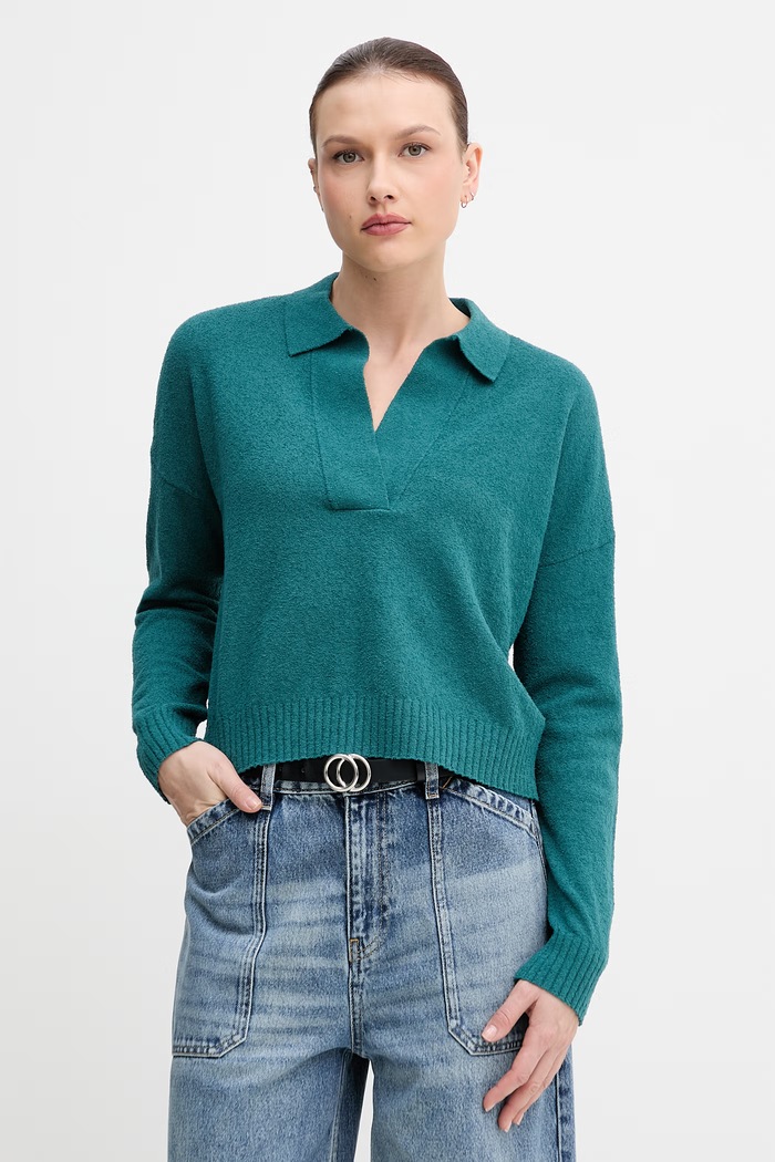 Sisley dámsky longsleeve s bavlnou tyrkysová 19DUL300G