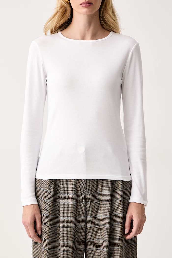 United Colors of Benetton Maglietta a maniche lunghe da donna in cotone 3GA8D10CF bianco SS26