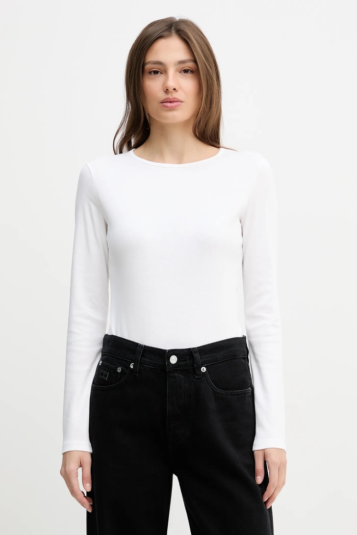 Bavlněné tričko s dlouhým rukávem United Colors of Benetton slim bílá 3GA8D10CF