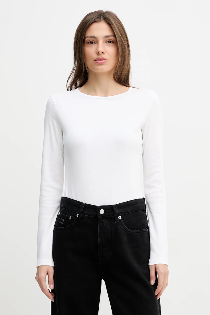 Bavlněné tričko s dlouhým rukávem United Colors of Benetton slim bílá 3GA8D10CF