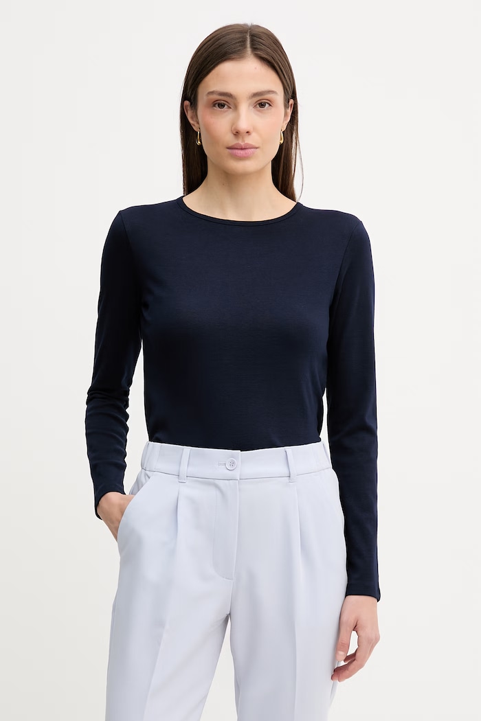 Bavlněné tričko s dlouhým rukávem United Colors of Benetton slim námořnická modř 3GA8D10CF