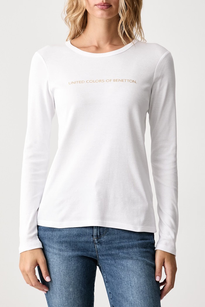 United Colors of Benetton Longsleeve damski bawełniany 3GA8E16G0 biały SS26