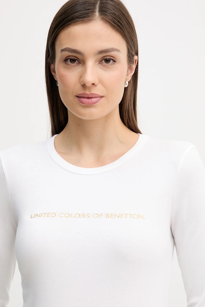Хлопковый лонгслив United Colors of Benetton белый 3GA8E16G0