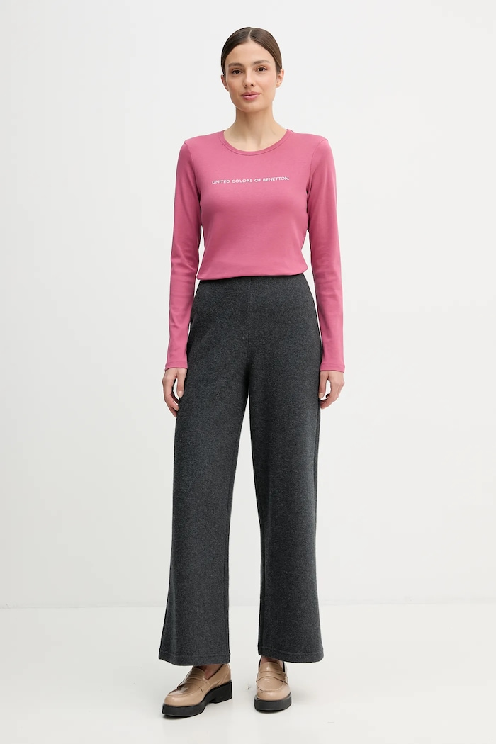 Bavlněné tričko s dlouhým rukávem United Colors of Benetton 3GA8E16G0 růžová SS26