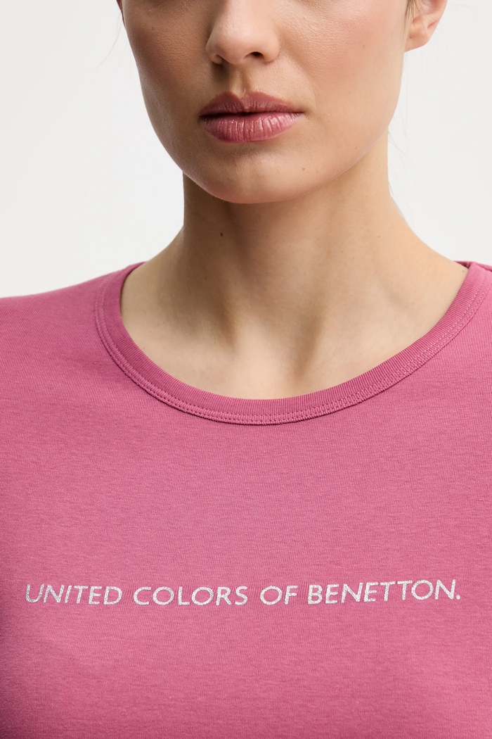Bavlněné tričko s dlouhým rukávem United Colors of Benetton 3GA8E16G0 růžová