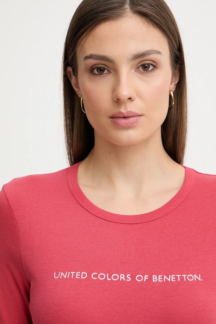 Bavlněné tričko s dlouhým rukávem United Colors of Benetton červená 3GA8E16G0