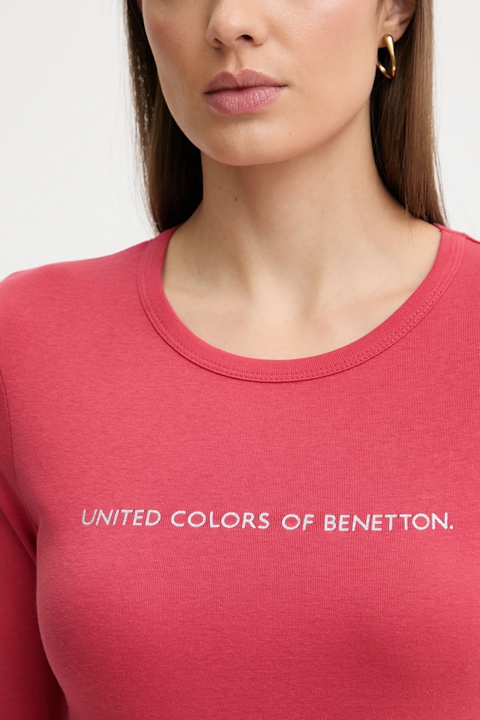 Bavlněné tričko s dlouhým rukávem United Colors of Benetton 3GA8E16G0 červená